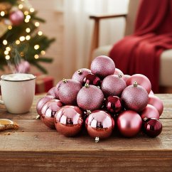 Set de 26 bolas de Navidad rosa oscuro