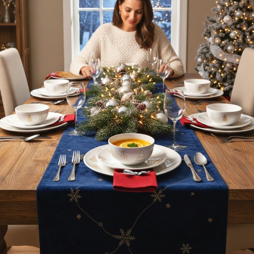 Set farfurii de masă Crăciun 18 buc Copaci albi