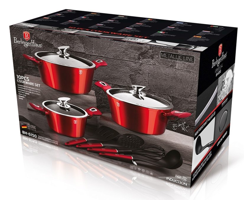 Set de vase cu suprafață de marmură 10 buc Burgundy Metallic Line