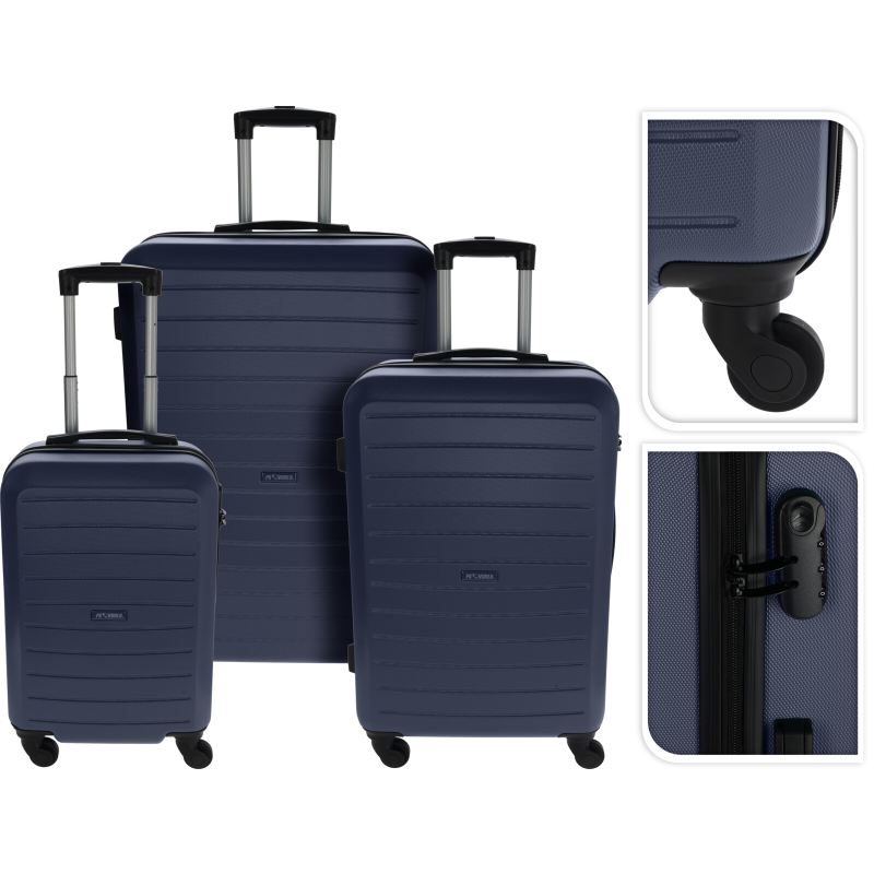 Set de valize de călătorie din plastic, 3 buc., 50 / 60 / 70 cm, albastru închis