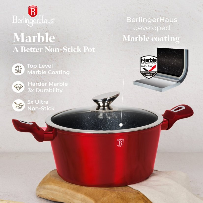 Sada nádobí s mramorovým povrchem 22 ks Burgundy Metallic Line