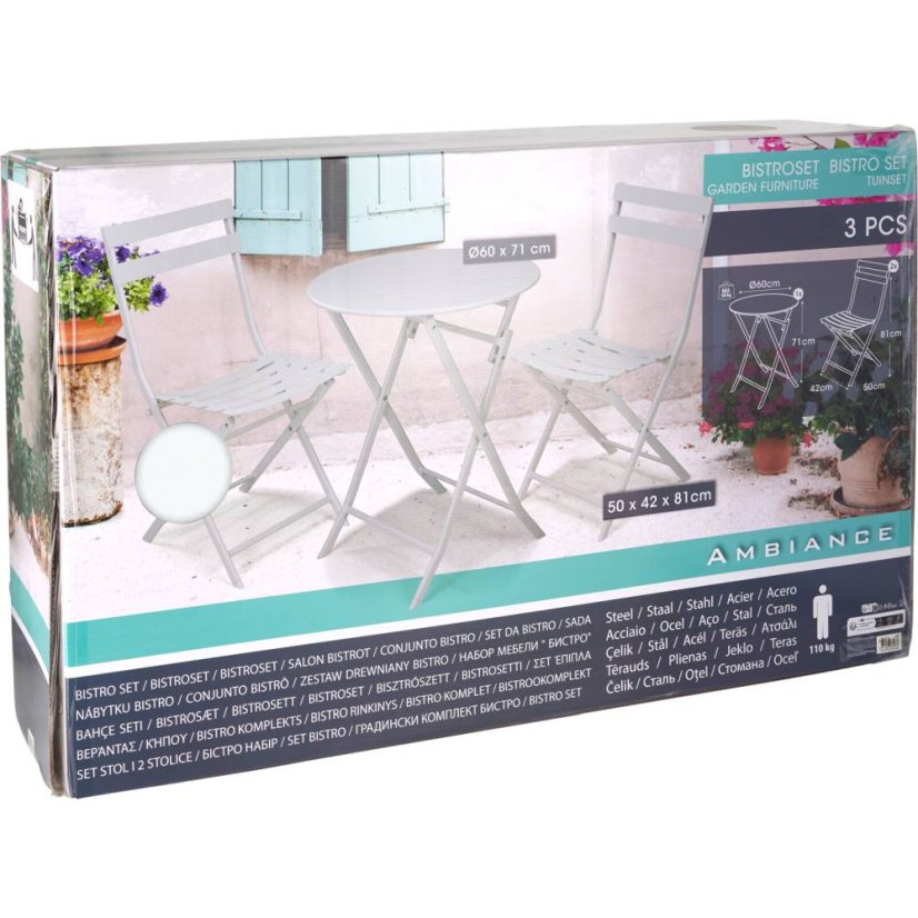 Set mobilier de grădină 2x scaune + 1x masă metal alb