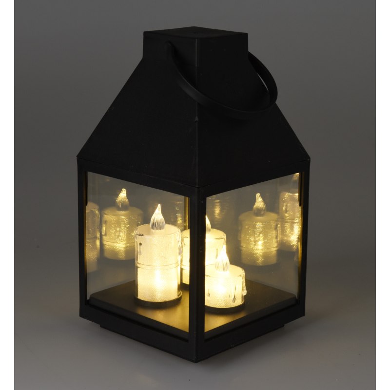 Čierny lampáš s 3 LED sviečkami 25 cm