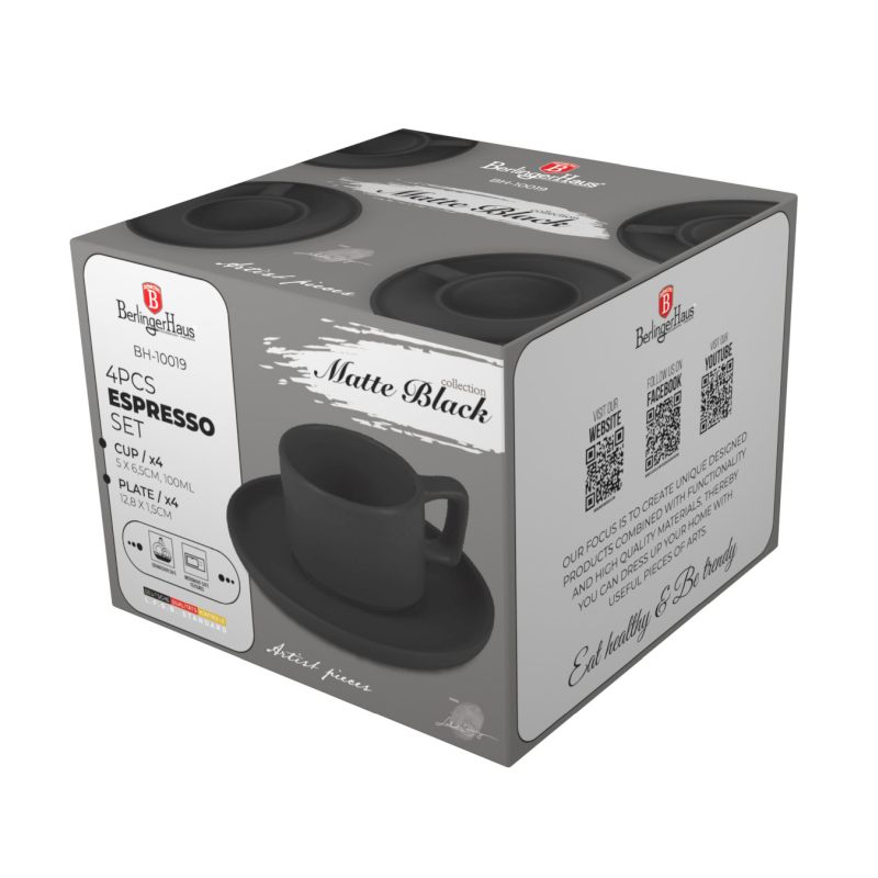 Sada hrnků na espresso s podšálkem 8 ks 100 ml Matte Black Collection