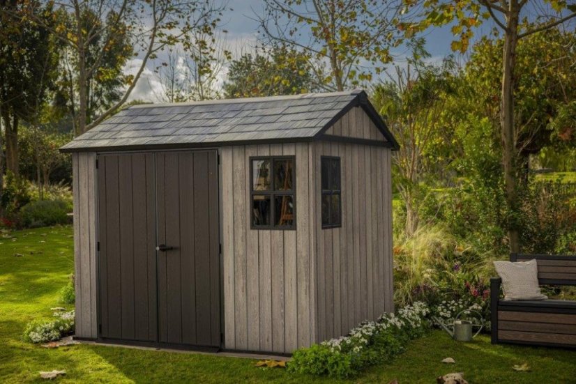 Cabana de grădină Keter Apex 7,5 x 9 Ashwood, cu podea