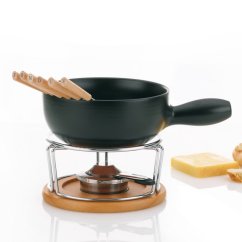 Syrové fondue NATURA – keramika, nerezová oceľ, chróm, drevo