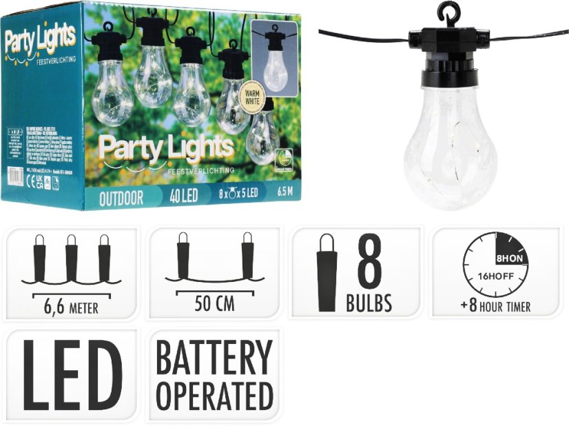Světelný řetěz žárovky  LED PARTY 8 ks 6,6m