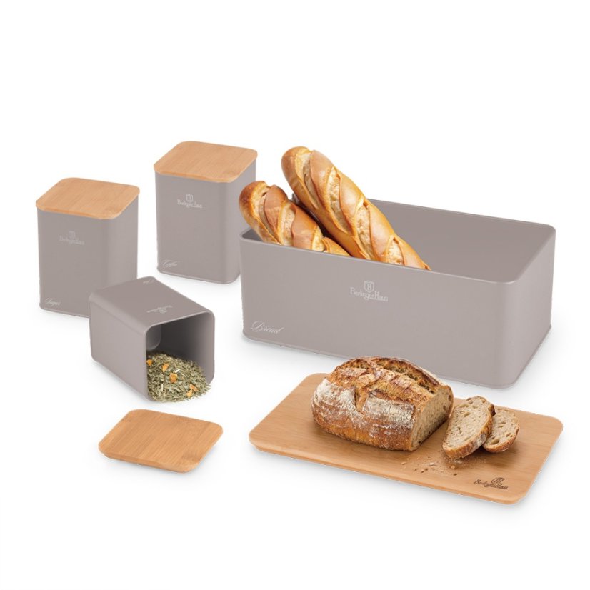 Chlebník a sada dóz na potraviny 4 ks Taupe Collection
