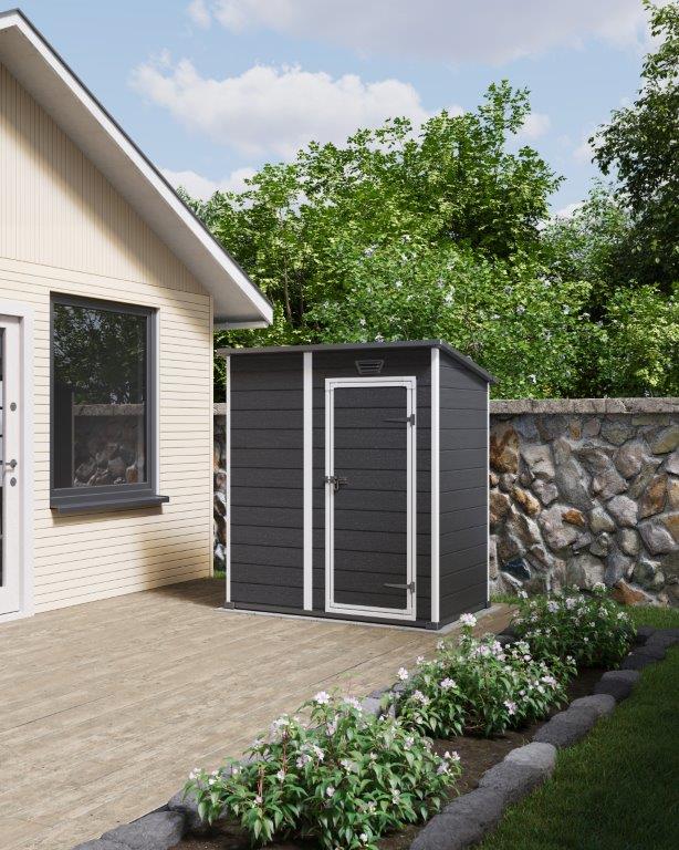 Casă de grădină Keter Essential 6 x 4 gri închis / alb, cu podea