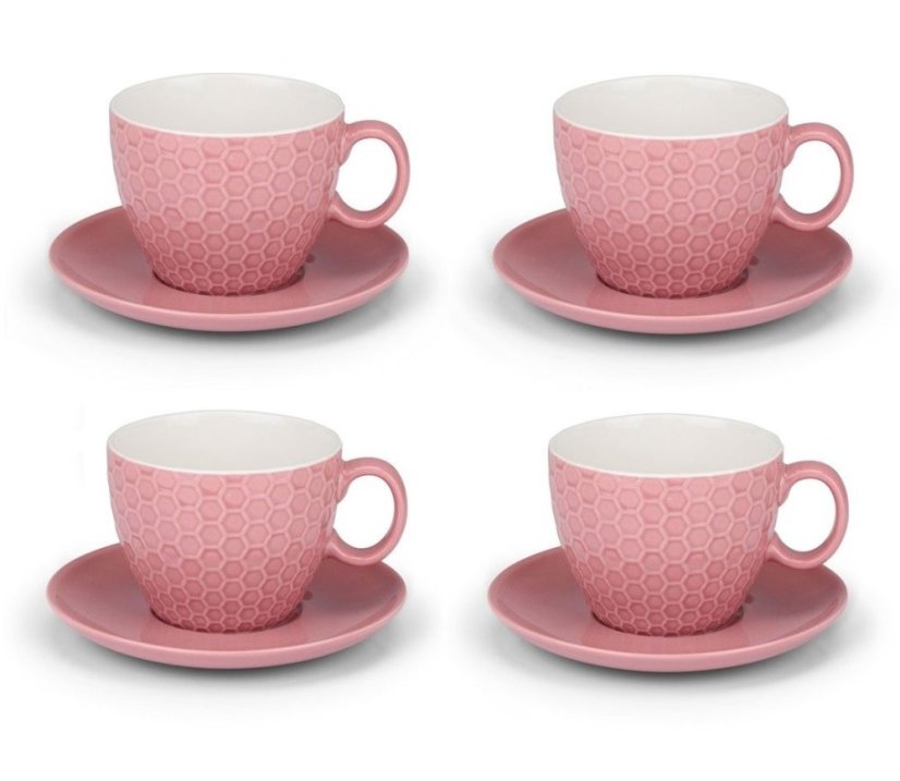 Cești și farfurioare pentru cappuccino ALPINA set de 8 roz
