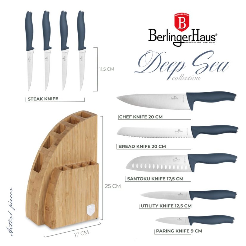 Set de cuțite în suport, 10 bucăți, colecția Deep Sea
