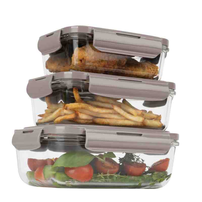 Dóza na potraviny so skleneným vekom sada 3 ks Taupe Collection