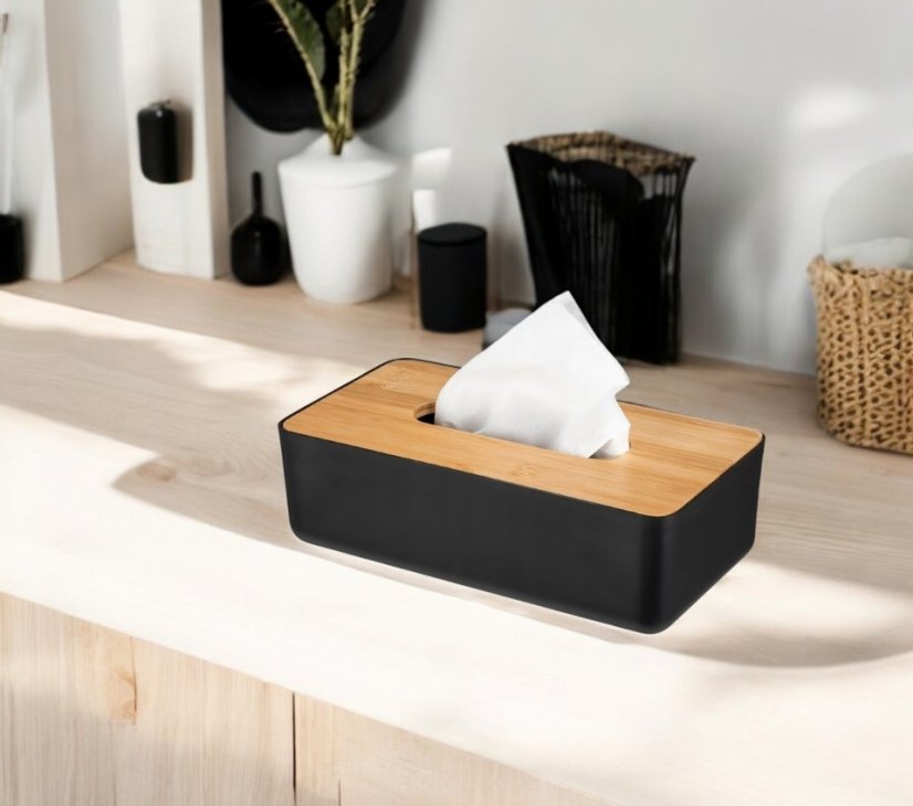 Box na vreckovky s bambusovým vekom 26 x 13 cm čierna