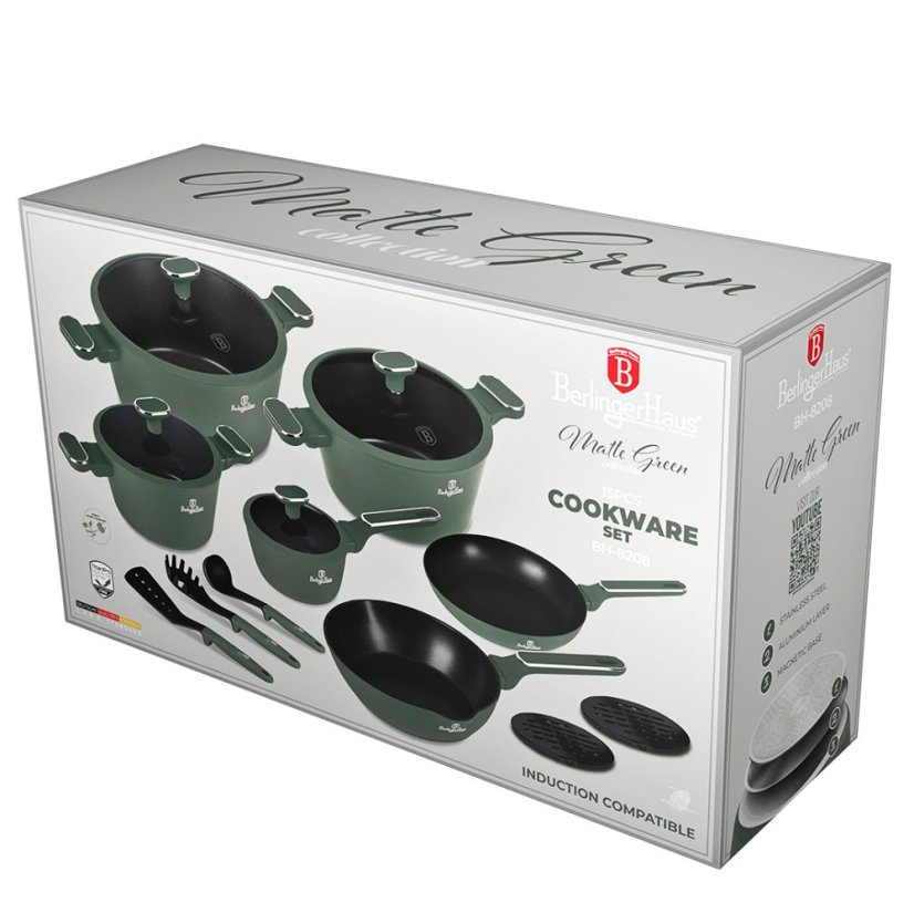 Sada nádobí s titanovým povrchem 15 ks Matte Green Collection