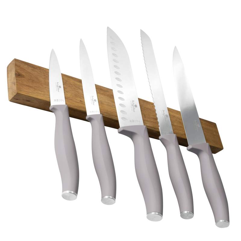 Súprava nožov s magnetickým držiakom z agátového dreva 6 ks Taupe Collection