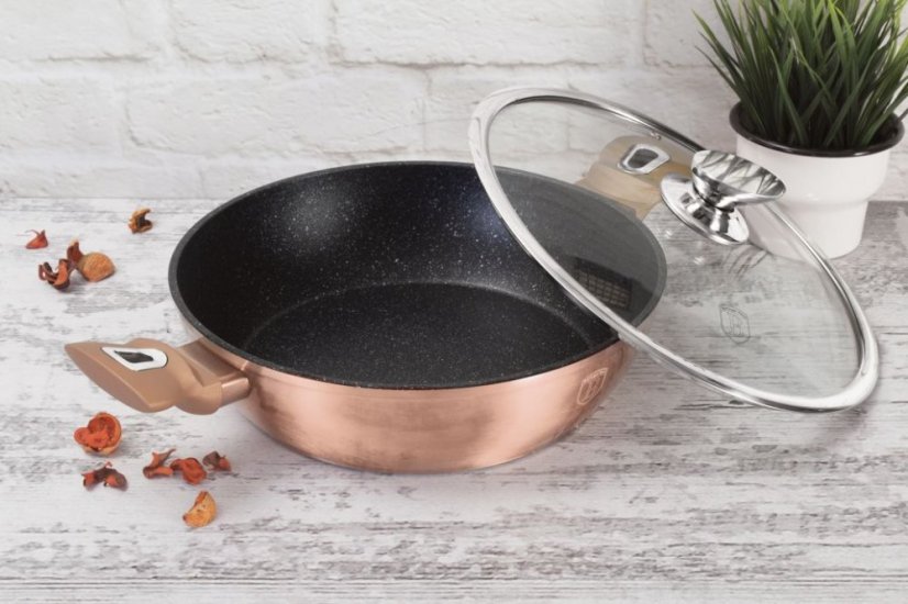 Pekáč kulatý s mramorovým povrchem a poklicí  28 cm Rosegold Metallic Line
