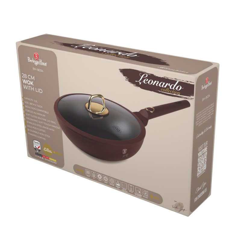 Pánev wok s poklicí a titanovým povrchem 28 cm Leonardo Collection