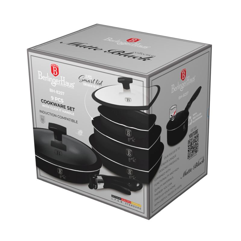 Sada nádobí s titanovým povrchem 9 ks Matte Black Collection