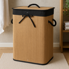 Kôš na bielizeň bambus 40x30x60 cm hnedá/čierna