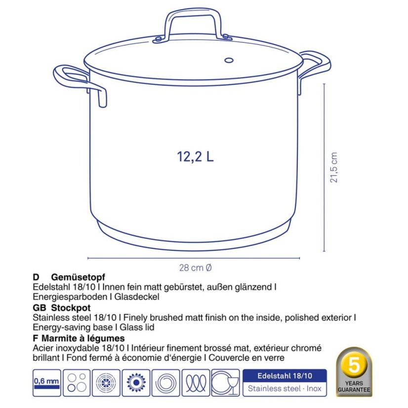 Hrnec s poklicí nerez 18/10 FLAVORIA 12,2 l