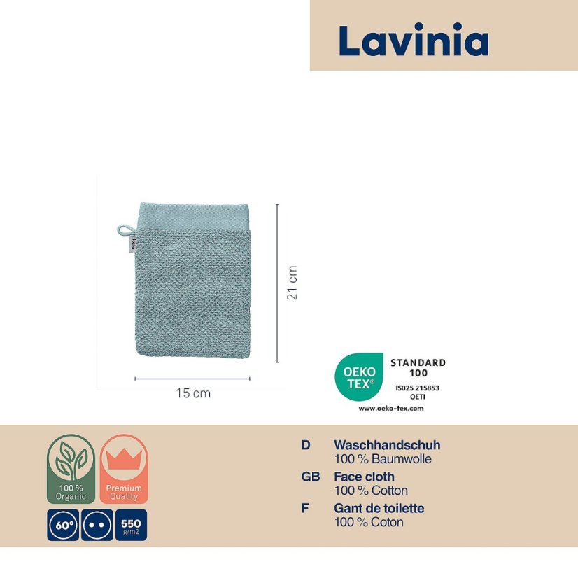 Žíňka Lavinia 100% organická bavlna, mrazivě modrá, 15,0x21,0 cm