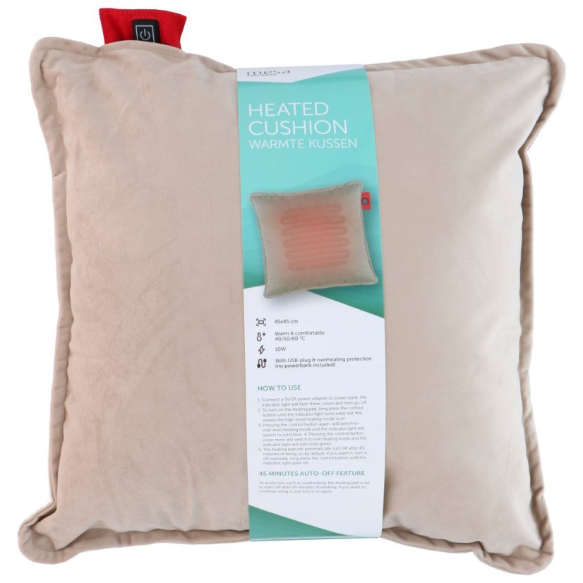 Almohada eléctrica calefactada USB 45 x 45 cm beige