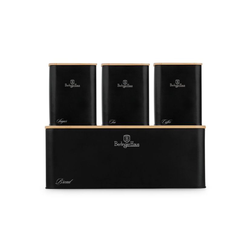 Cutie pentru pâine și set de 4 recipiente pentru alimente din colecția Matte Black