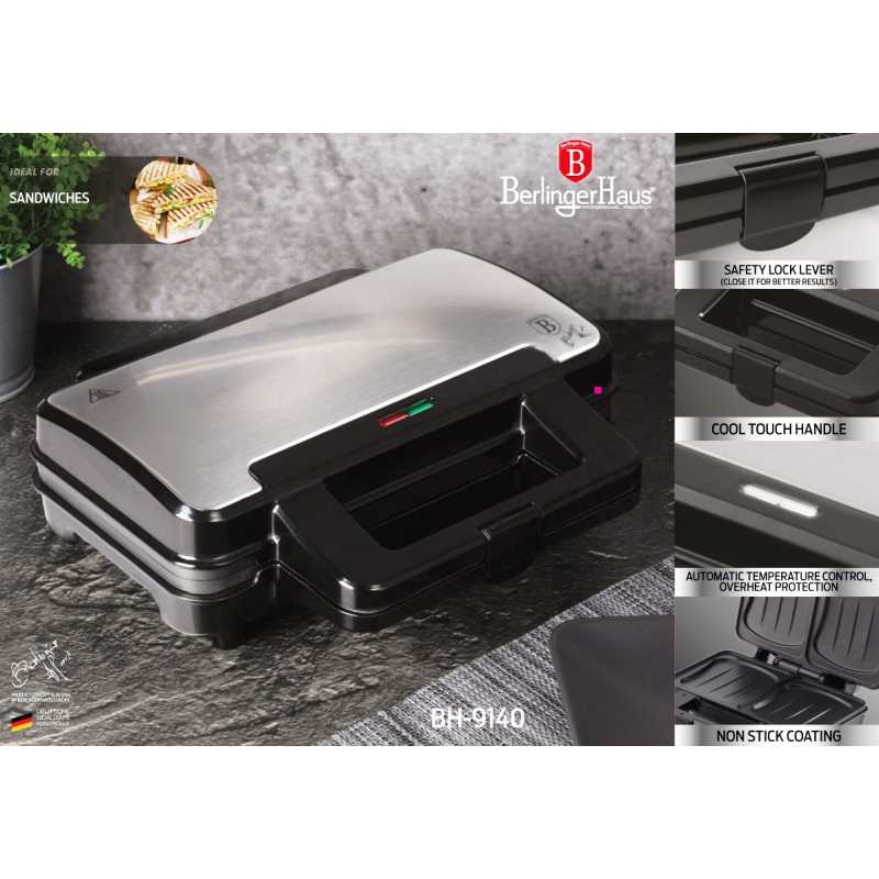 Aparat pentru sandviciuri cu suprafata antiaderenta 900 W Black Silver Collection
