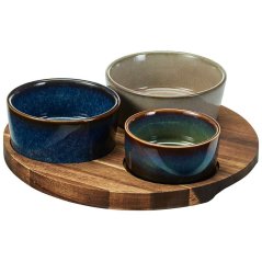 Servírovací misky na akátovém podnose sada 4 ks