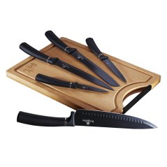 Set cutite cu suprafata antiaderenta + placa de taiere 6 buc Black Silver Set cutite cu suprafata antiaderenta + placa de taiere 6 buc Black Silver
