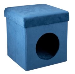 Pelíšek pro kočku i psa samet 34 x 36 cm modrá