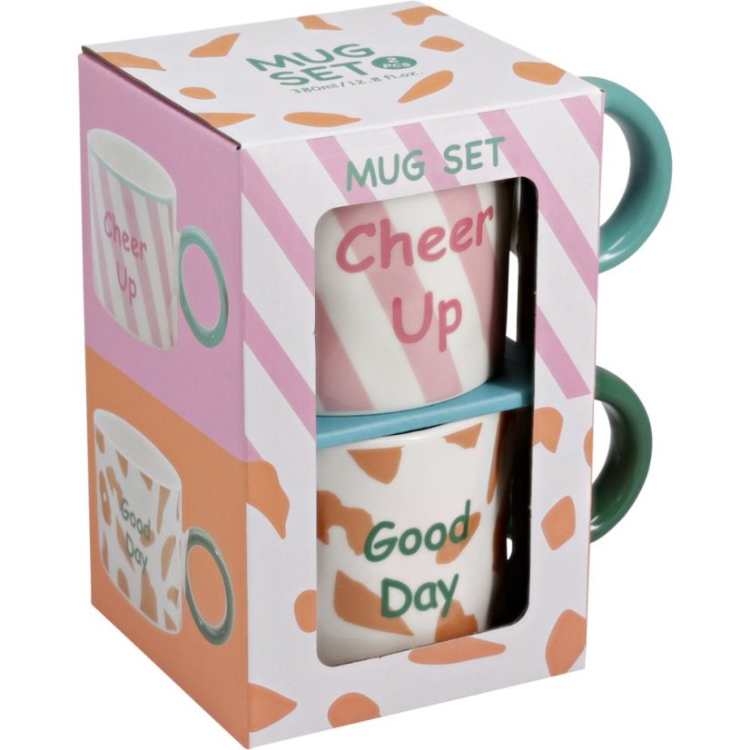 Sada hrnků porcelán 2 ks 380 ml růžová / oranžová