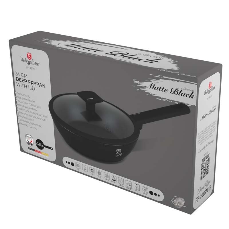 Hlboká panvica s titánovým povrchom a vekom 24 cm Matte Black Collection