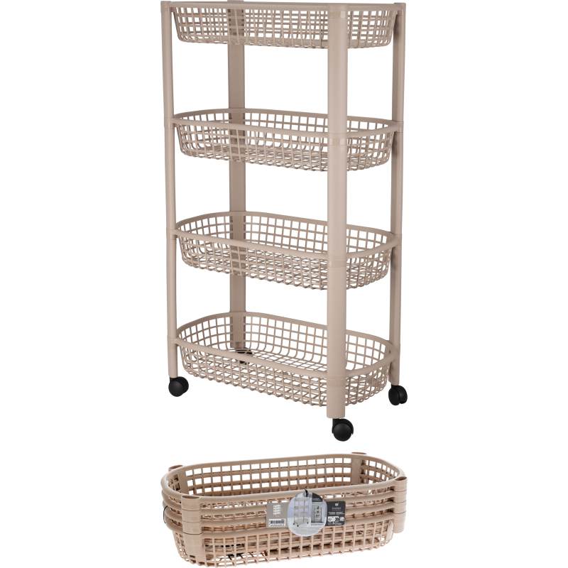 Cărucior de bucătărie cu 4 niveluri, 79 cm, bej