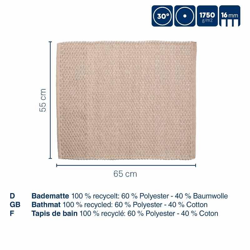 Alfombra de baño Miu mezcla algodón/poliéster azul humo 65,0x55,0x1,0cm
