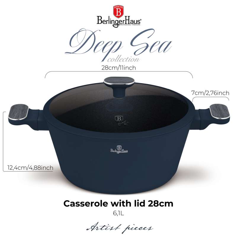 Kastrol s titanovým povrchem a poklicí 28 cm Deep Sea Collection