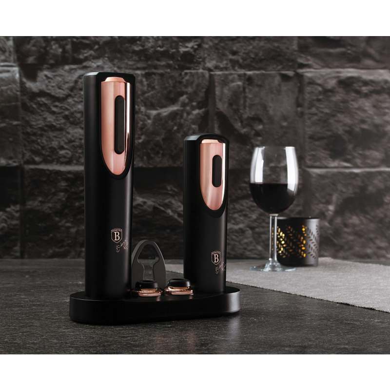 Vývrtka elektrická + vakuová pumpa na víno Black Rose Collection