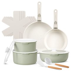 Set de vase cu suprafață antiaderentă, 17 piese, BREEZE, verde