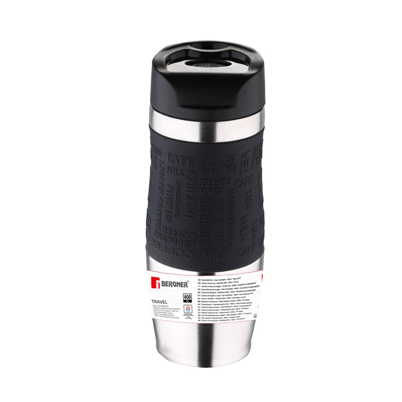 Cană termo cu mâner antiderapant 400 ml negru/oțel inoxidabil