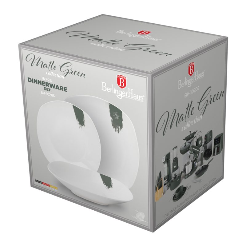 Jídelní sada talířů 18 ks Matte Green Collection bílá-zelená