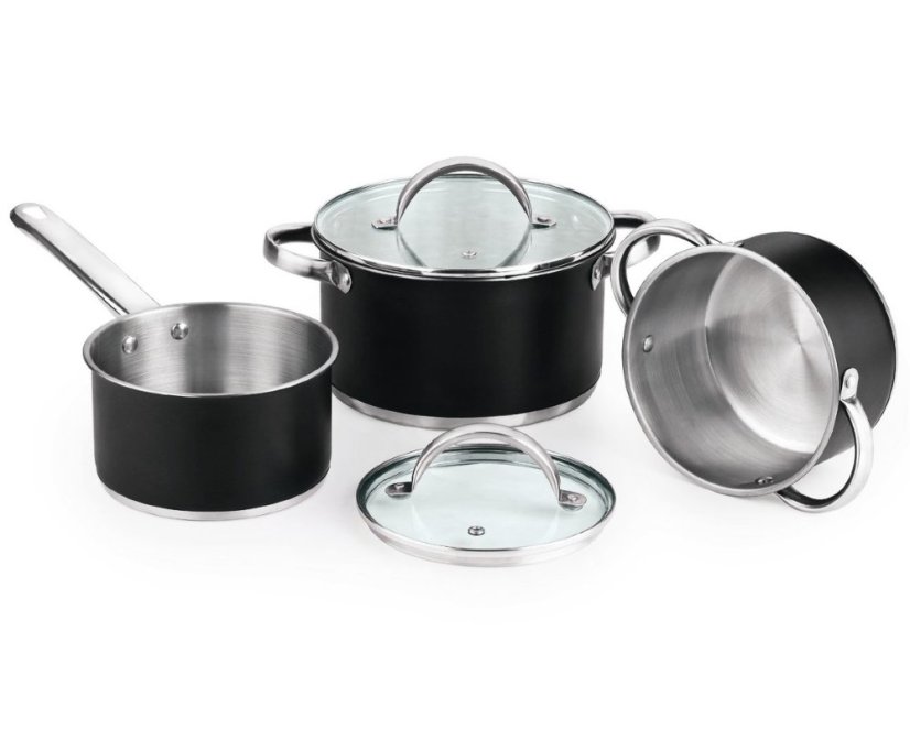 Batería de cocina de acero inoxidable 5 piezas Ronda negro