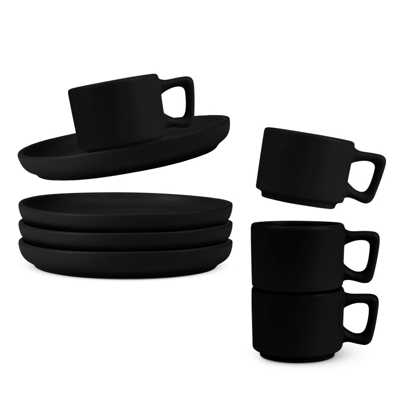 Sada hrnků na espresso s podšálkem 8 ks 100 ml Matte Black Collection