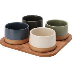 Set de 4 boluri de servire pentru gustări cu masă de tăiat