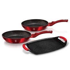 Juego de sartenes y plancha de asar con superficie de mármol 3 piezas Burgundy Metallic Line