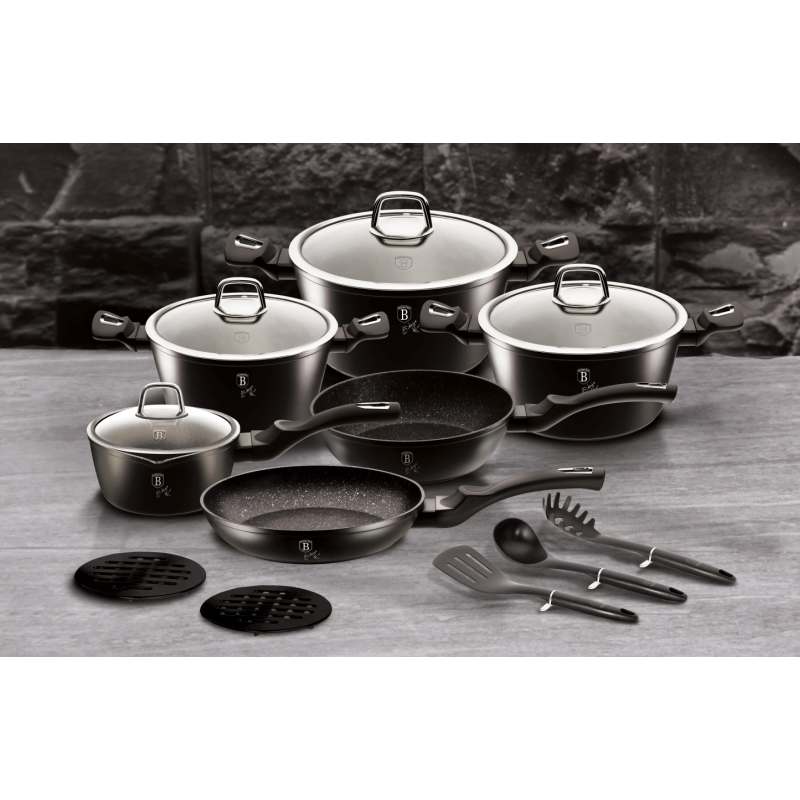 Caserola cu capac cu suprafata de marmura 20 cm Colectia Black Silver