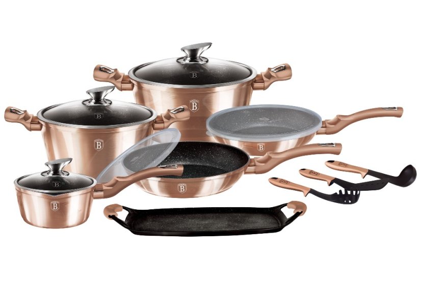 Sada nádobí s mramorovým povrchem 14 ks Rosegold Metallic Line