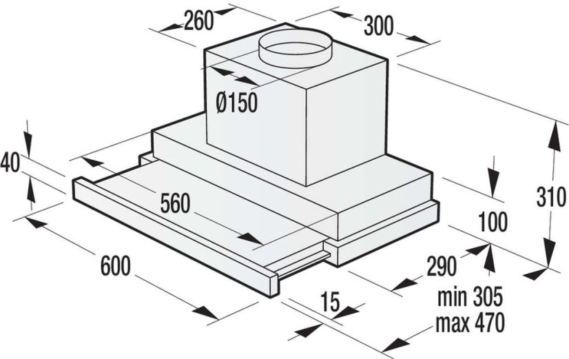 OT 611 X Vestavný odsavač par výsuvný model