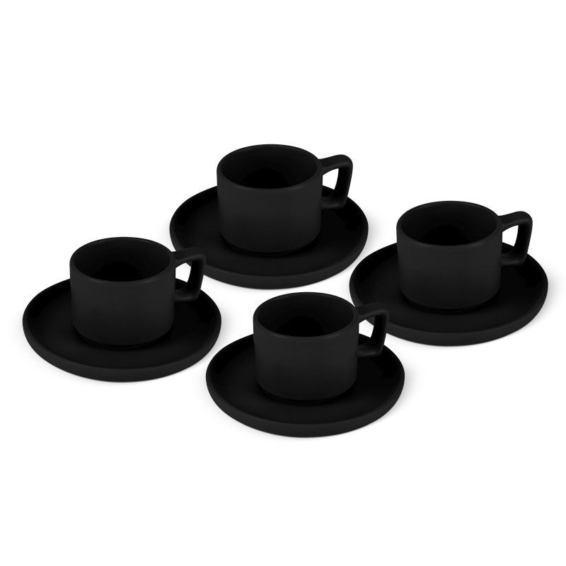 Sada hrnků na espresso s podšálkem 8 ks 100 ml Matte Black Collection