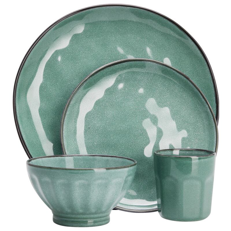 Jídelní sada 16 ks kamenina zelená