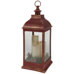 Lucerna s LED svíčkami plast/sklo 23 × 60 cm červená Lucerna s LED svíčkami plast/sklo 23 × 60 cm červená